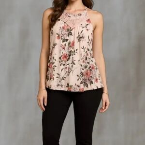 Torrid Floral Halter Blouse - Pink and Cream